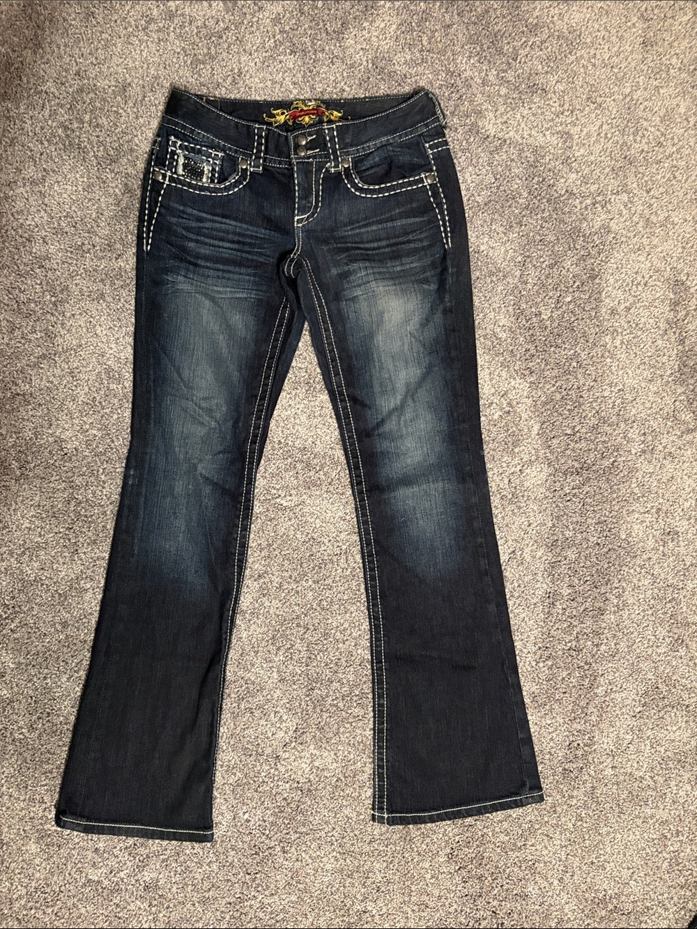 Maurices Dark Blue Flare Jeans with Contrast Stitching